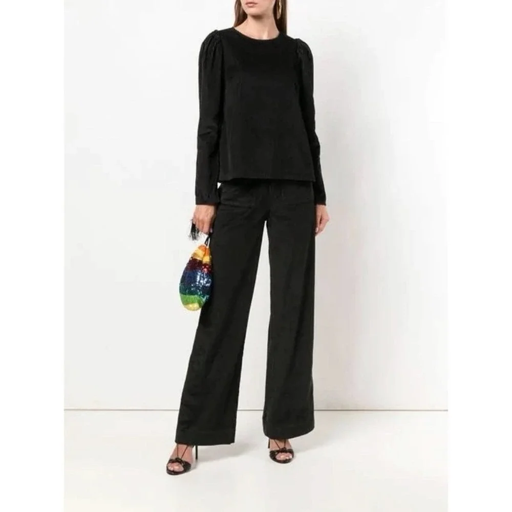 NWT Ulla‎ Johnson Finn Top Round Neck Corduroy Sweater In Black Size 4
